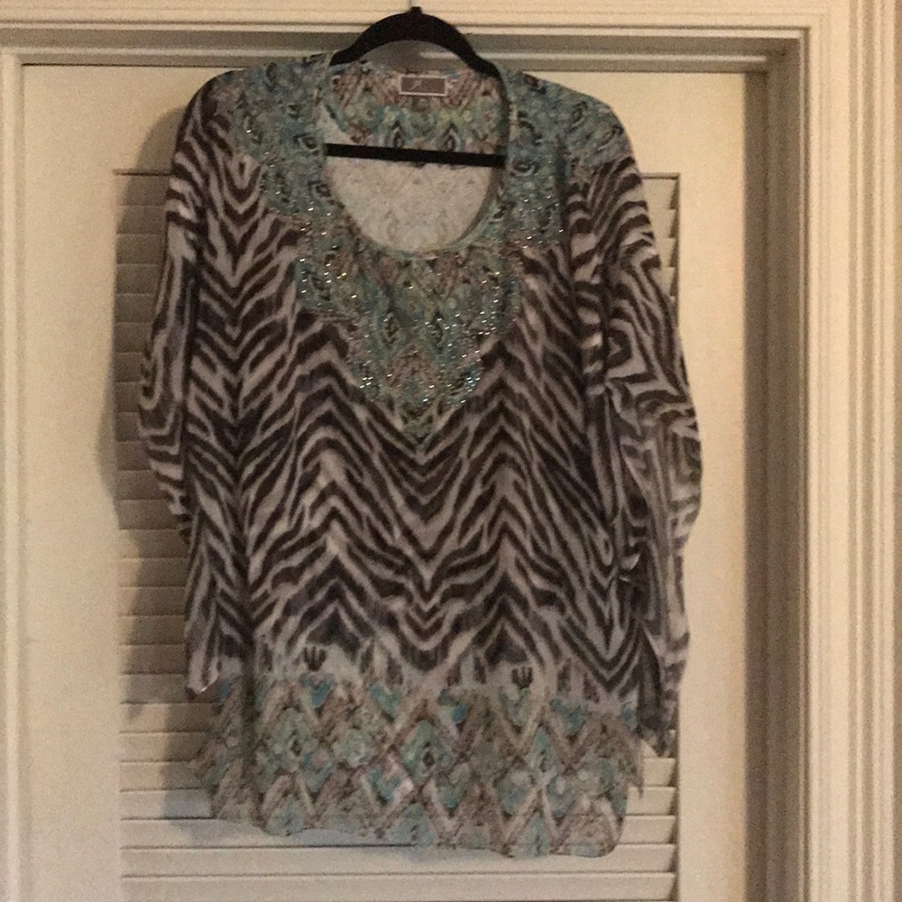 Zebra print bejeweled top XL